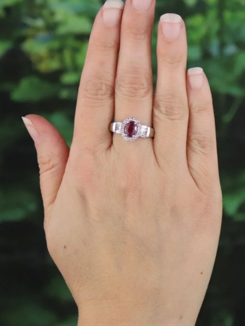 Sterling Silver Natural Ruby and White Zircon Ring Size 8 1/4